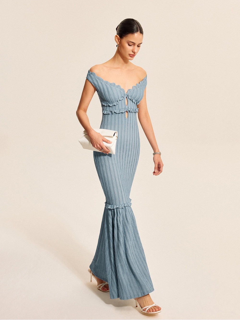 Commense Powder Blue Cable Knit Ruffle Dress - Picture 3 of 9